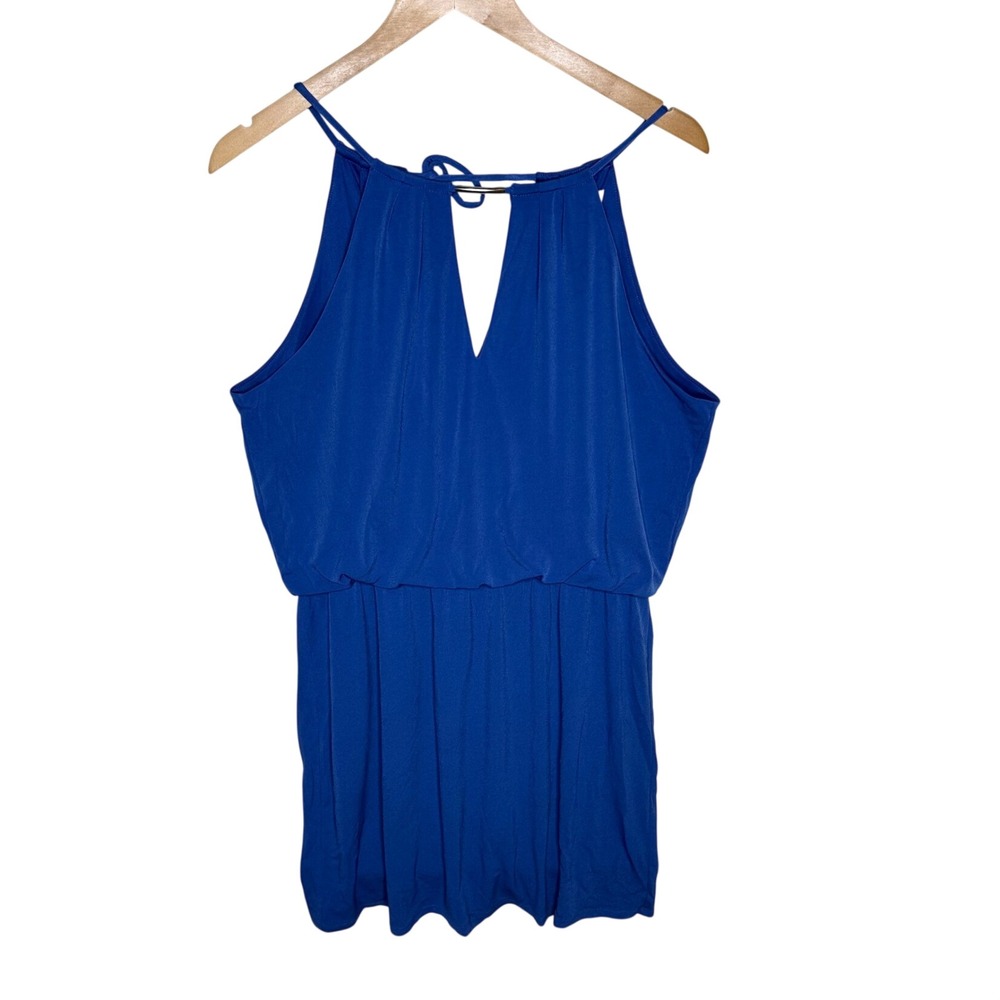 White House Black Market Halter Neck Keyhole Mini Dress size Large Blue